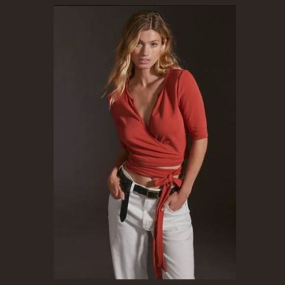 Anthropologie Ballerina Wrap Top Burnt Orange - Large - NEW - Picture 1 of 4